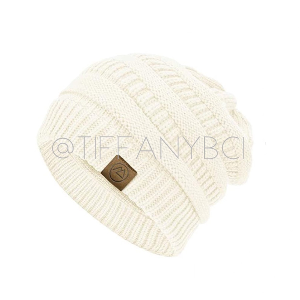 White Slouchy Soft Cable Knit Beanie - Picture 2 of 4